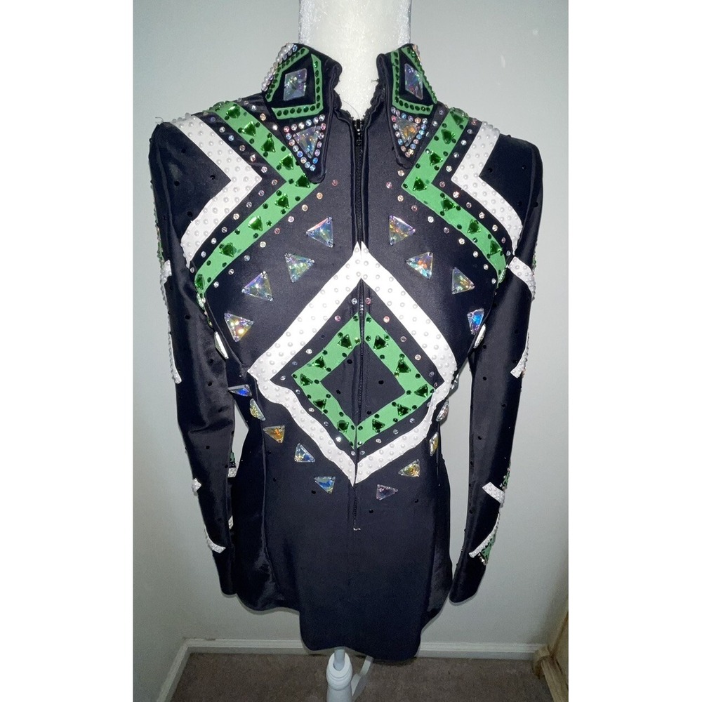 Western Women's Green Blk Showman Jacket Riding Rodeo Horses Fairycore M/L